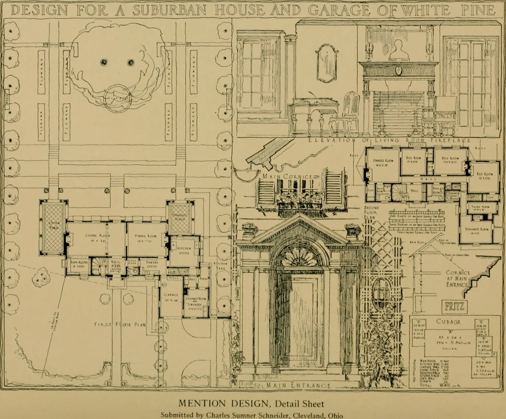 An illustration from An Architectural monograph on a suburban house and garage; competitive drawings; with report on the jury of architects,, 1916, leaf 21