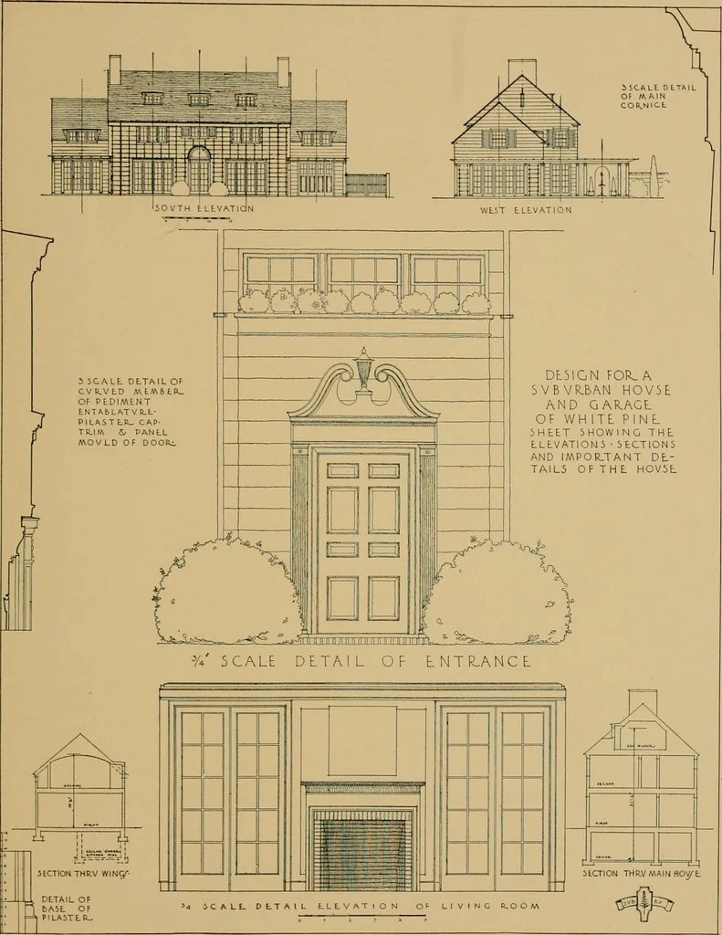 An illustration from An Architectural monograph on a suburban house and garage; competitive drawings; with report on the jury of architects,, 1916, leaf 6