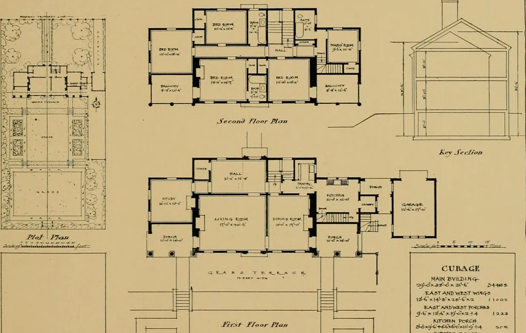 An illustration from An Architectural monograph on a suburban house and garage; competitive drawings; with report on the jury of architects,, 1916, leaf 8
