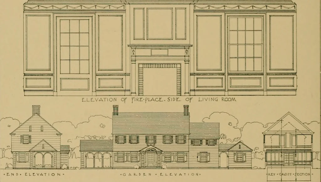 An illustration from An Architectural monograph on a suburban house and garage; competitive drawings; with report on the jury of architects,, 1916, leaf 9