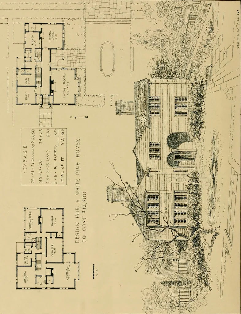 An illustration from An architectural monograph on a white pine hovse; competitive drawings, with report of the jury of architects, 1917, leaf 13