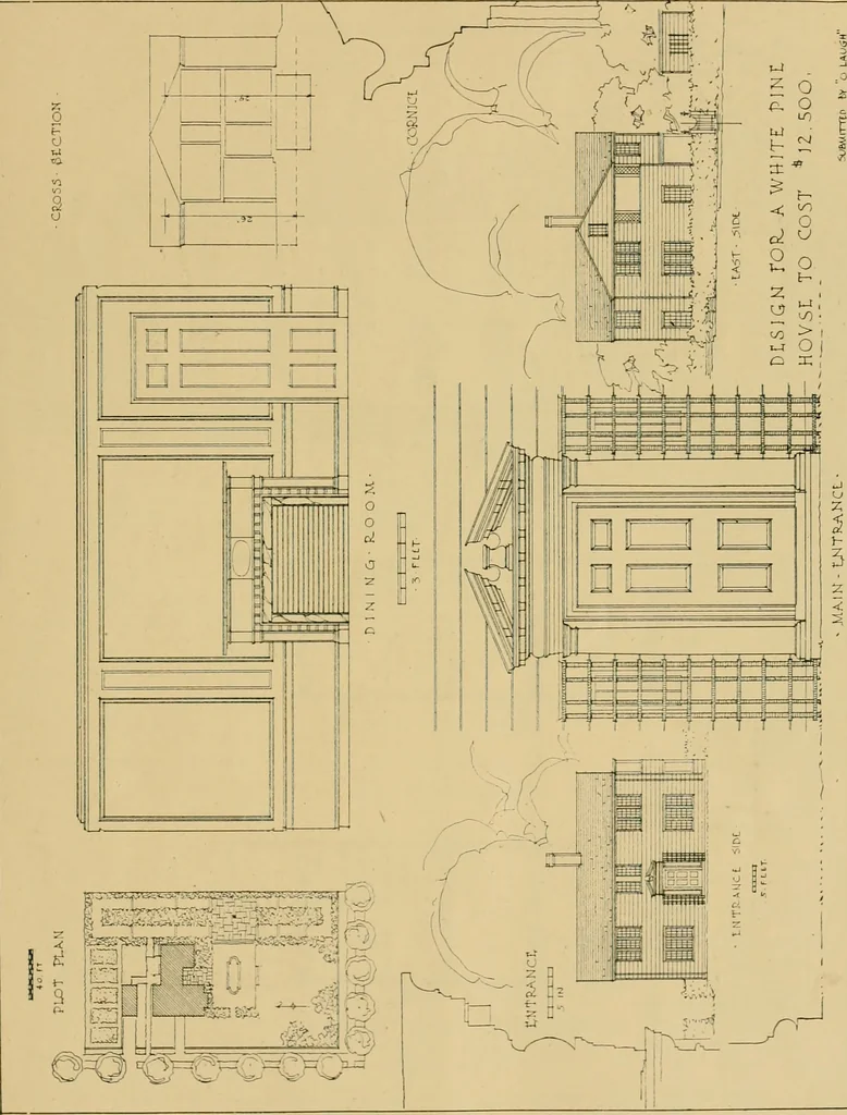 An illustration from An architectural monograph on a white pine hovse; competitive drawings, with report of the jury of architects, 1917, leaf 14