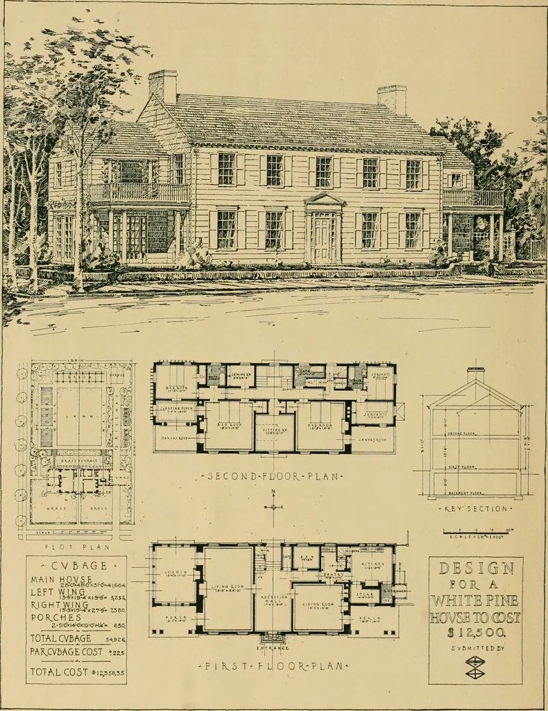 An illustration from An architectural monograph on a white pine hovse; competitive drawings, with report of the jury of architects, 1917, leaf 15
