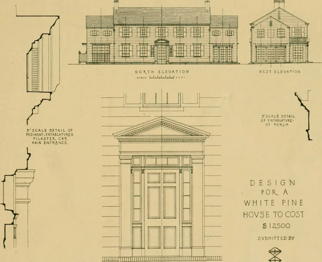 An illustration from An architectural monograph on a white pine hovse; competitive drawings, with report of the jury of architects, 1917, leaf 16
