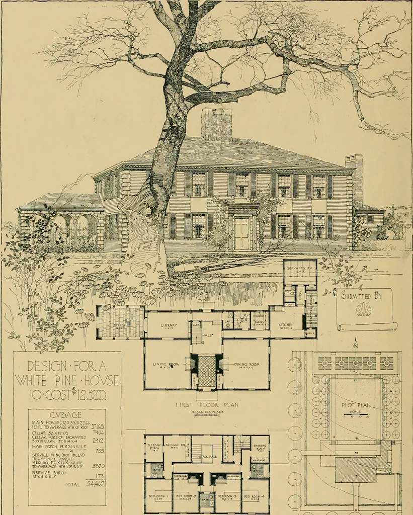 An illustration from An architectural monograph on a white pine hovse; competitive drawings, with report of the jury of architects, 1917, leaf 17