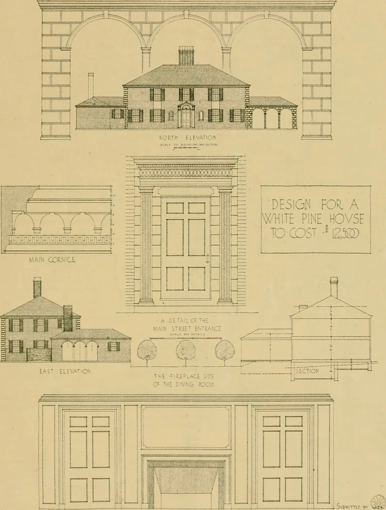 An illustration from An architectural monograph on a white pine hovse; competitive drawings, with report of the jury of architects, 1917, leaf 18