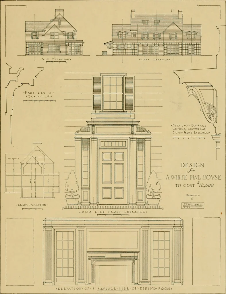 An illustration from An architectural monograph on a white pine hovse; competitive drawings, with report of the jury of architects, 1917, leaf 30