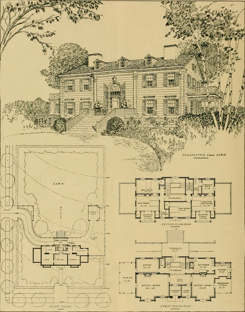 An illustration from An architectural monograph on a white pine hovse; competitive drawings, with report of the jury of architects, 1917, leaf 31