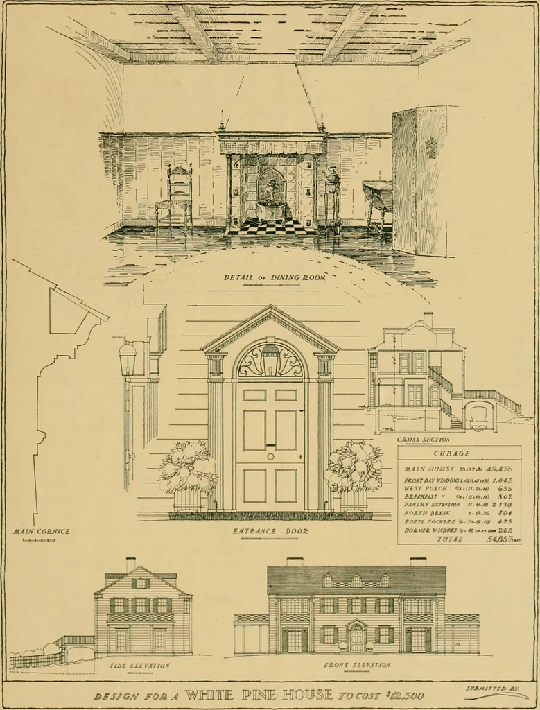 An illustration from An architectural monograph on a white pine hovse; competitive drawings, with report of the jury of architects, 1917, leaf 32
