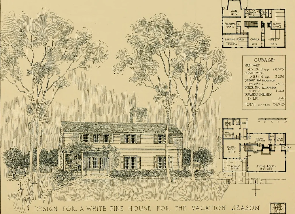 An illustration from An architectural monograph on a white pine house for the vacation season; competitive drawings, with report of the jury of architects., 1918, leaf 11