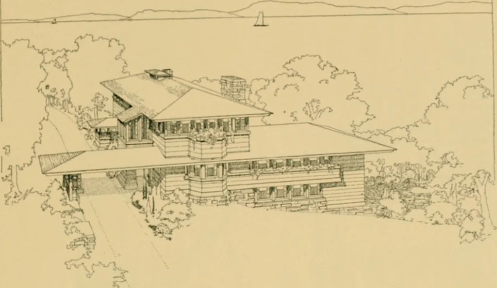 An illustration from An architectural monograph on a white pine house for the vacation season; competitive drawings, with report of the jury of architects., 1918, leaf 14