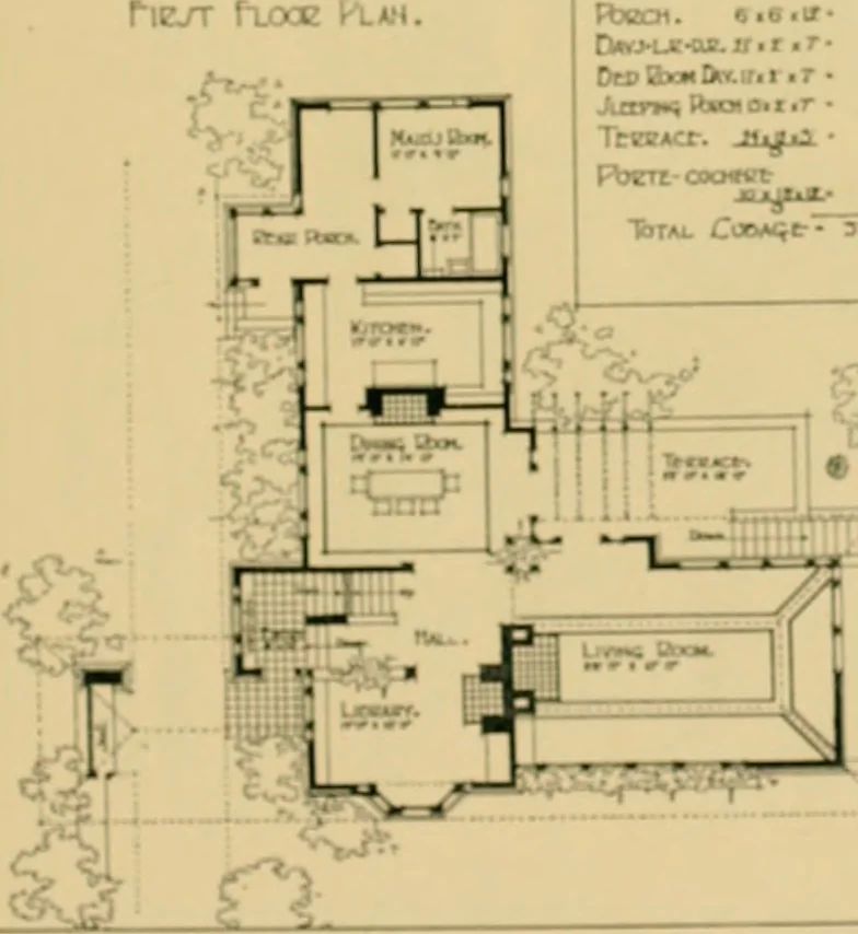An illustration from An architectural monograph on a white pine house for the vacation season; competitive drawings, with report of the jury of architects., 1918, leaf 14