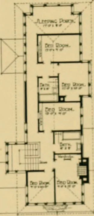 An illustration from An architectural monograph on a white pine house for the vacation season; competitive drawings, with report of the jury of architects., 1918, leaf 14