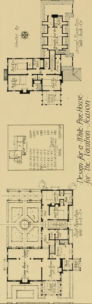 An illustration from An architectural monograph on a white pine house for the vacation season; competitive drawings, with report of the jury of architects., 1918, leaf 15