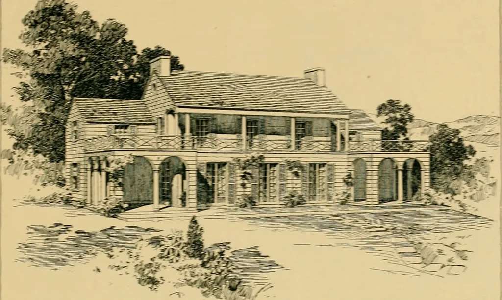 An illustration from An architectural monograph on a white pine house for the vacation season; competitive drawings, with report of the jury of architects., 1918, leaf 20