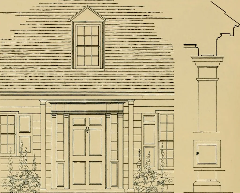 An illustration from An architectural monograph on a white pine house for the vacation season; competitive drawings, with report of the jury of architects., 1918, leaf 21