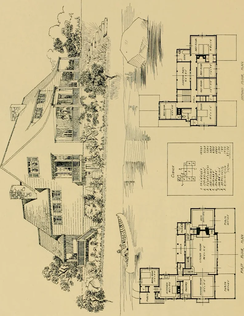An illustration from An architectural monograph on a white pine house for the vacation season; competitive drawings, with report of the jury of architects., 1918, leaf 23
