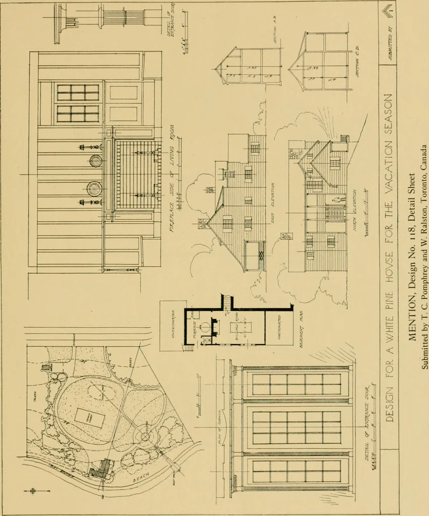 An illustration from An architectural monograph on a white pine house for the vacation season; competitive drawings, with report of the jury of architects., 1918, leaf 24