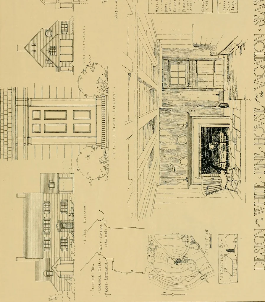 An illustration from An architectural monograph on a white pine house for the vacation season; competitive drawings, with report of the jury of architects., 1918, leaf 28