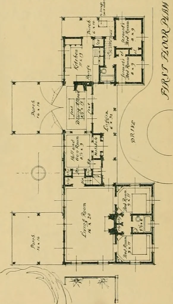 An illustration from An architectural monograph on a white pine house for the vacation season; competitive drawings, with report of the jury of architects., 1918, leaf 29