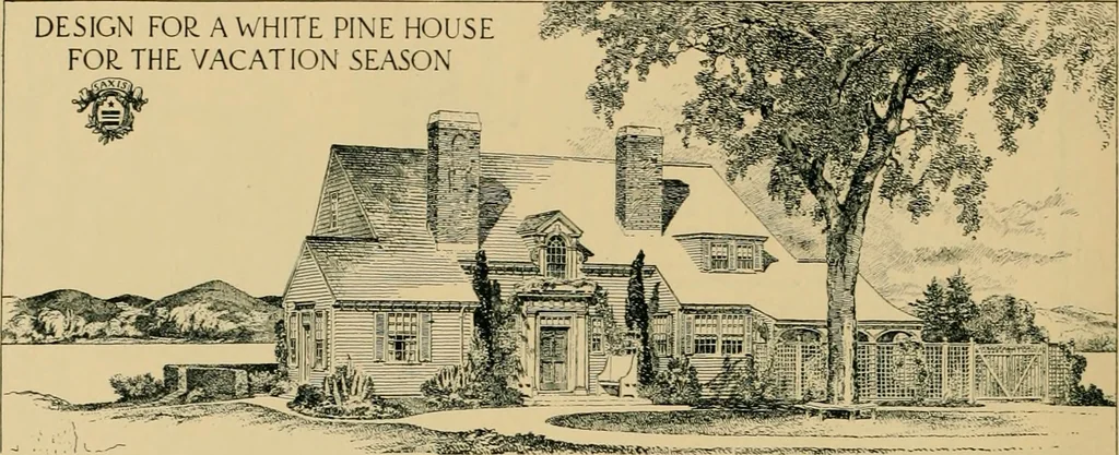 An illustration from An architectural monograph on a white pine house for the vacation season; competitive drawings, with report of the jury of architects., 1918, leaf 31
