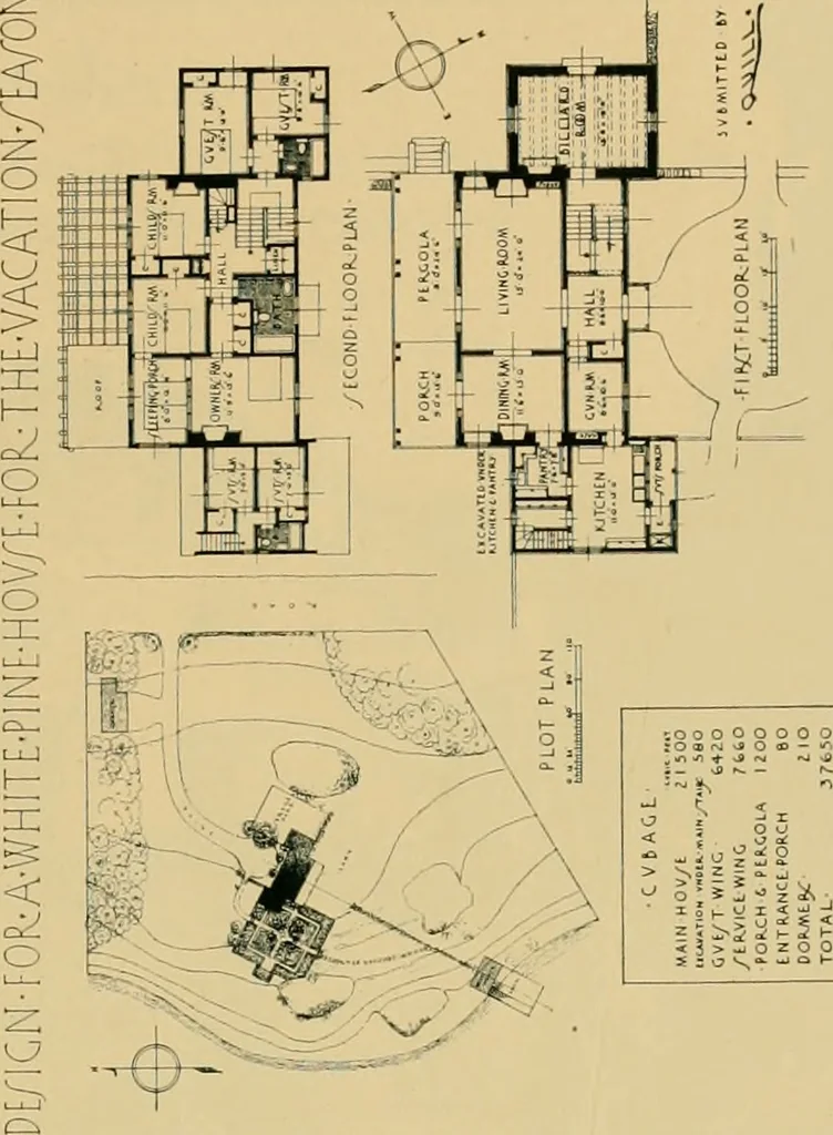 An illustration from An architectural monograph on a white pine house for the vacation season; competitive drawings, with report of the jury of architects., 1918, leaf 32