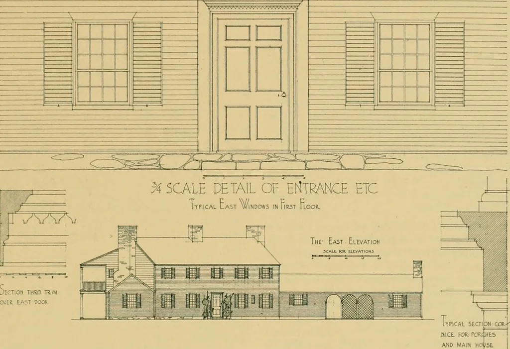 An illustration from An architectural monograph on a white pine house for the vacation season; competitive drawings, with report of the jury of architects., 1918, leaf 6