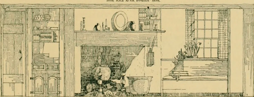An illustration from An architectural monograph on a white pine house for the vacation season; competitive drawings, with report of the jury of architects., 1918, leaf 6