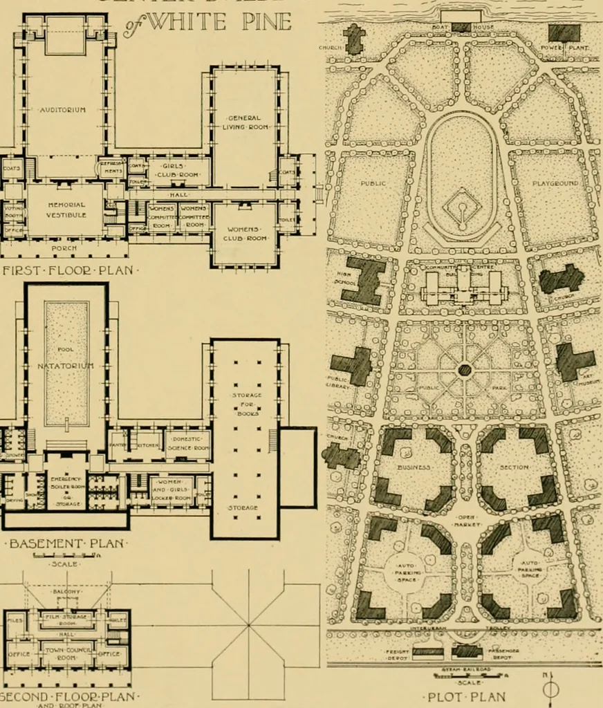 An illustration from An Architectural monograph on a community center building to be built of white pine., 1919, leaf 10