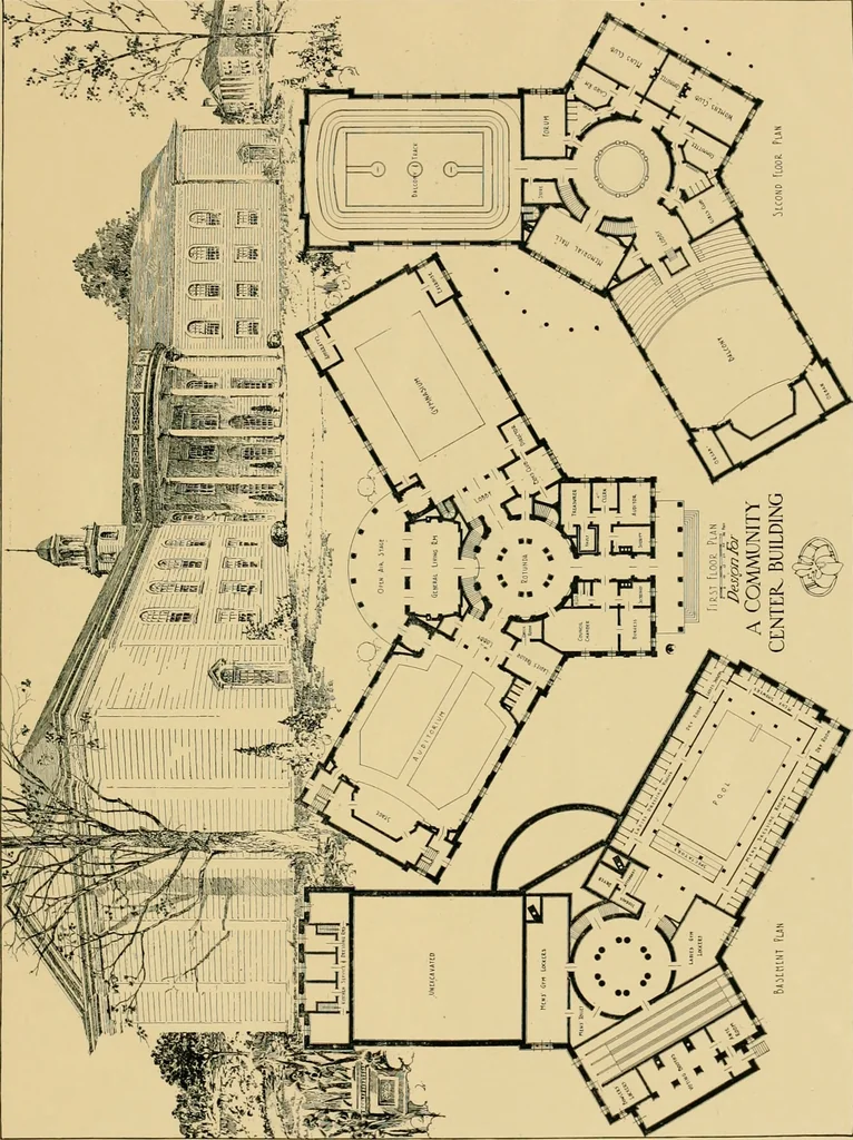 An illustration from An Architectural monograph on a community center building to be built of white pine., 1919, leaf 12