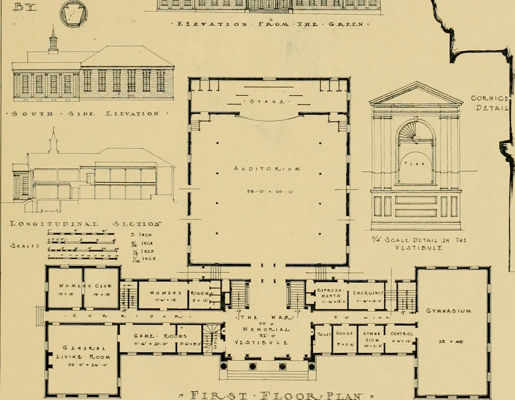 An illustration from An Architectural monograph on a community center building to be built of white pine., 1919, leaf 16