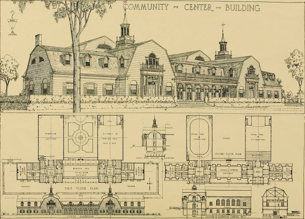 An illustration from An Architectural monograph on a community center building to be built of white pine., 1919, leaf 17