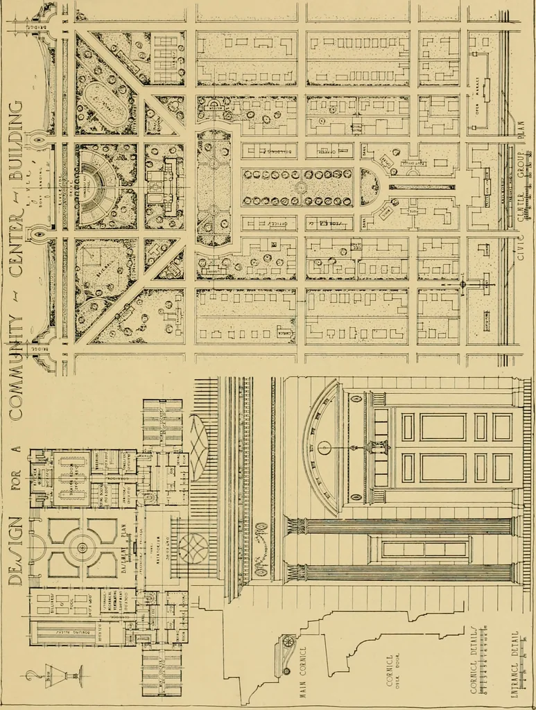 An illustration from An Architectural monograph on a community center building to be built of white pine., 1919, leaf 18