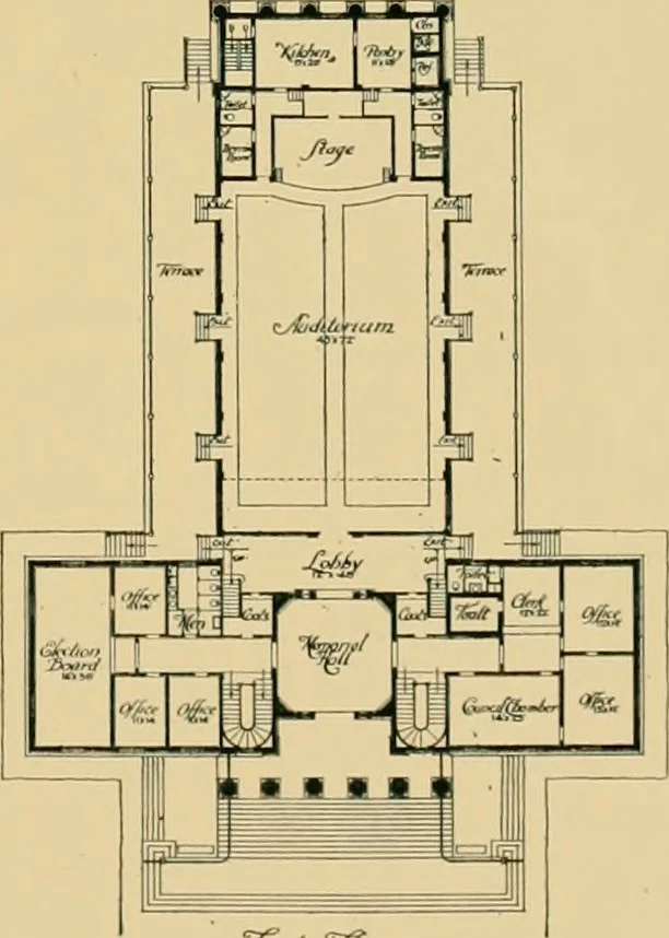 An illustration from An Architectural monograph on a community center building to be built of white pine., 1919, leaf 24