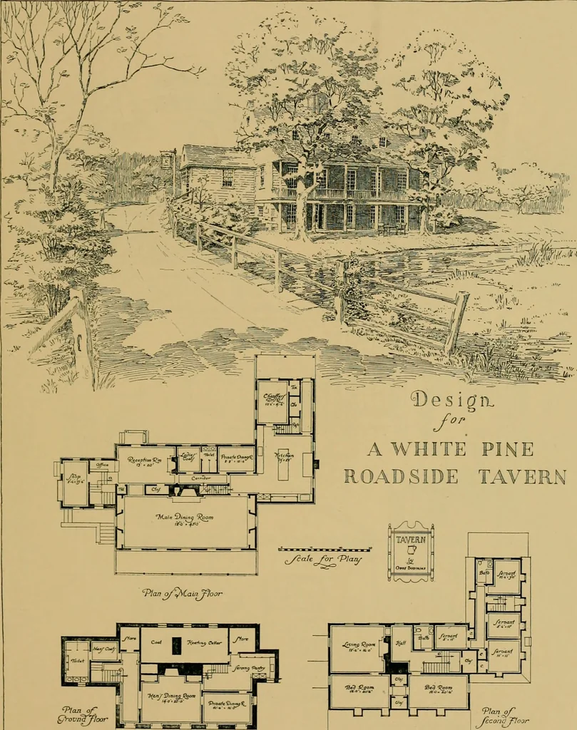 An illustration from An Architectural monograph on a roadside tavern to be built of white pine;, 1920, leaf 10