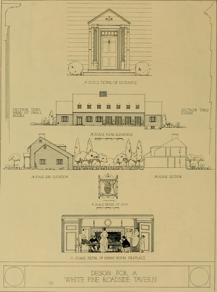 An illustration from An Architectural monograph on a roadside tavern to be built of white pine;, 1920, leaf 15