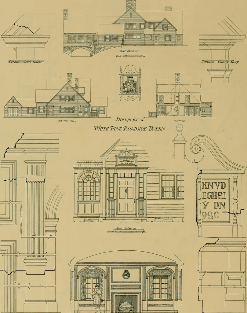An illustration from An Architectural monograph on a roadside tavern to be built of white pine;, 1920, leaf 17