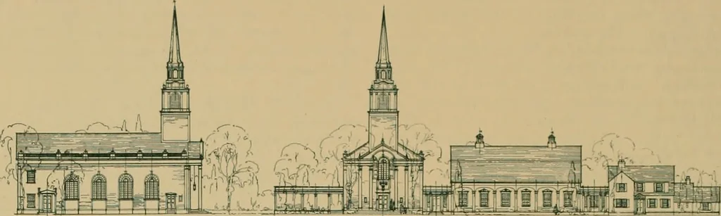 An illustration from An architectural monograph on a country church & Sunday school building with the minister’s residence, to be built of white pine;, 1922, leaf 7