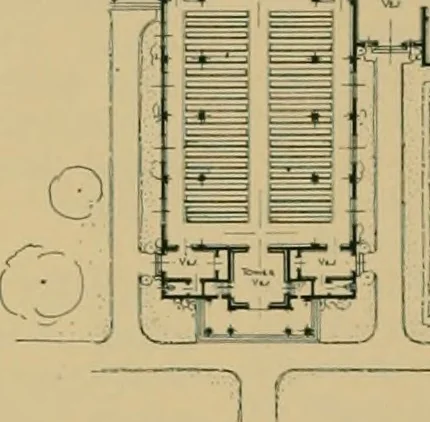 An illustration from An architectural monograph on a country church & Sunday school building with the minister’s residence, to be built of white pine;, 1922, leaf 7