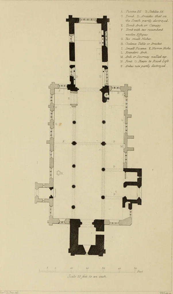 An illustration from Architectural notices of the churches of the Archdeaconry of Northampton. Deaneries of Higham Ferrers and Haddon, 1849, leaf 129