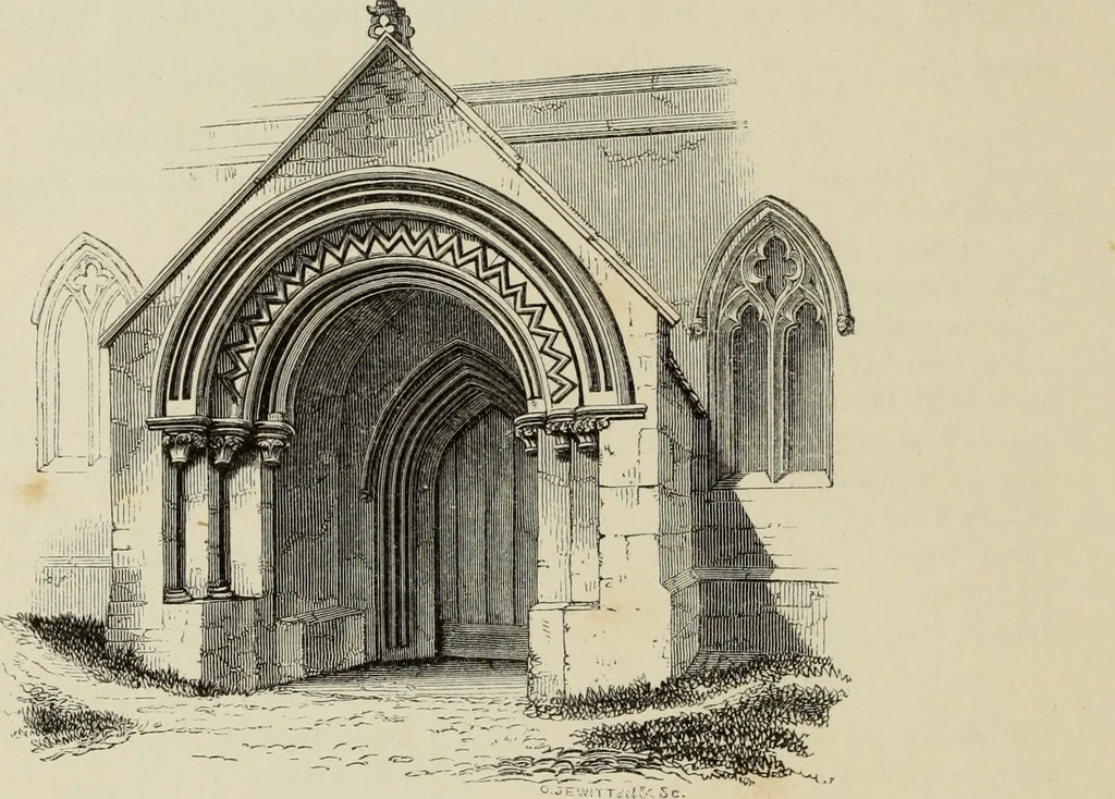 An illustration from Architectural notices of the churches of the Archdeaconry of Northampton. Deaneries of Higham Ferrers and Haddon, 1849, leaf 135
