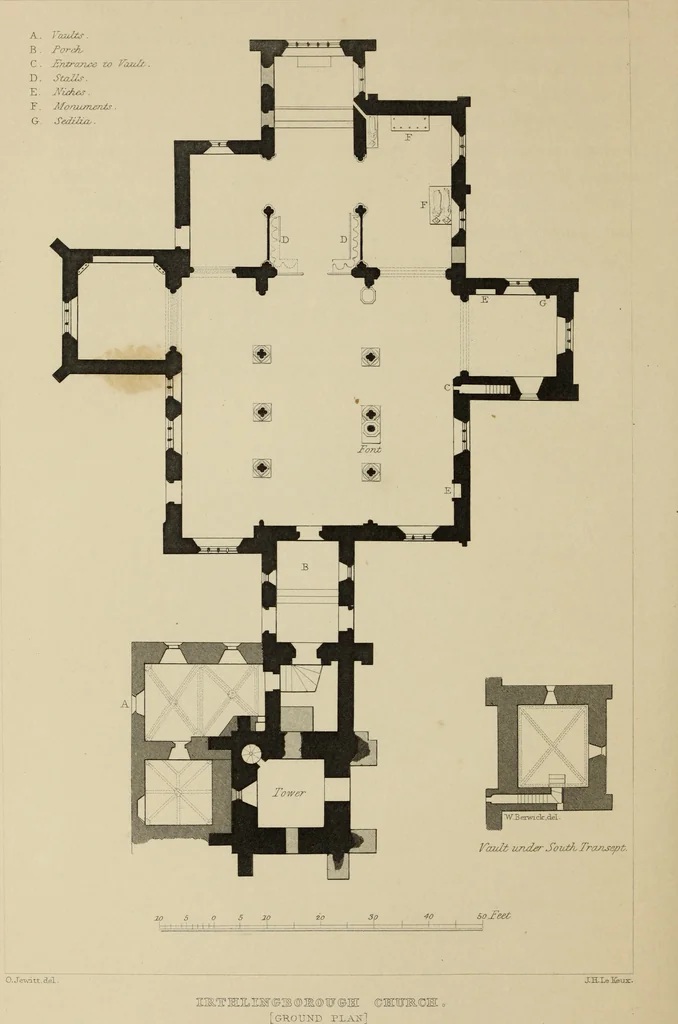 An illustration from Architectural notices of the churches of the Archdeaconry of Northampton. Deaneries of Higham Ferrers and Haddon, 1849, leaf 177