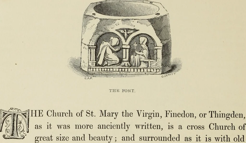 An illustration from Architectural notices of the churches of the Archdeaconry of Northampton. Deaneries of Higham Ferrers and Haddon, 1849, leaf 185