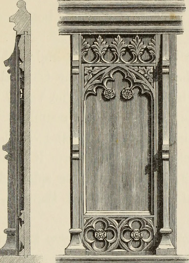 An illustration from Architectural notices of the churches of the Archdeaconry of Northampton. Deaneries of Higham Ferrers and Haddon, 1849, leaf 196