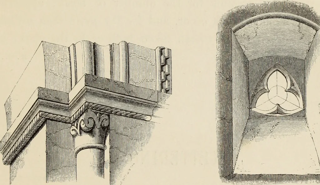 An illustration from Architectural notices of the churches of the Archdeaconry of Northampton. Deaneries of Higham Ferrers and Haddon, 1849, leaf 214