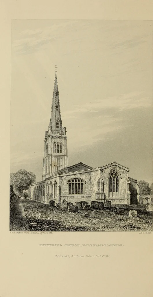 An illustration from Architectural notices of the churches of the Archdeaconry of Northampton. Deaneries of Higham Ferrers and Haddon, 1849, leaf 217