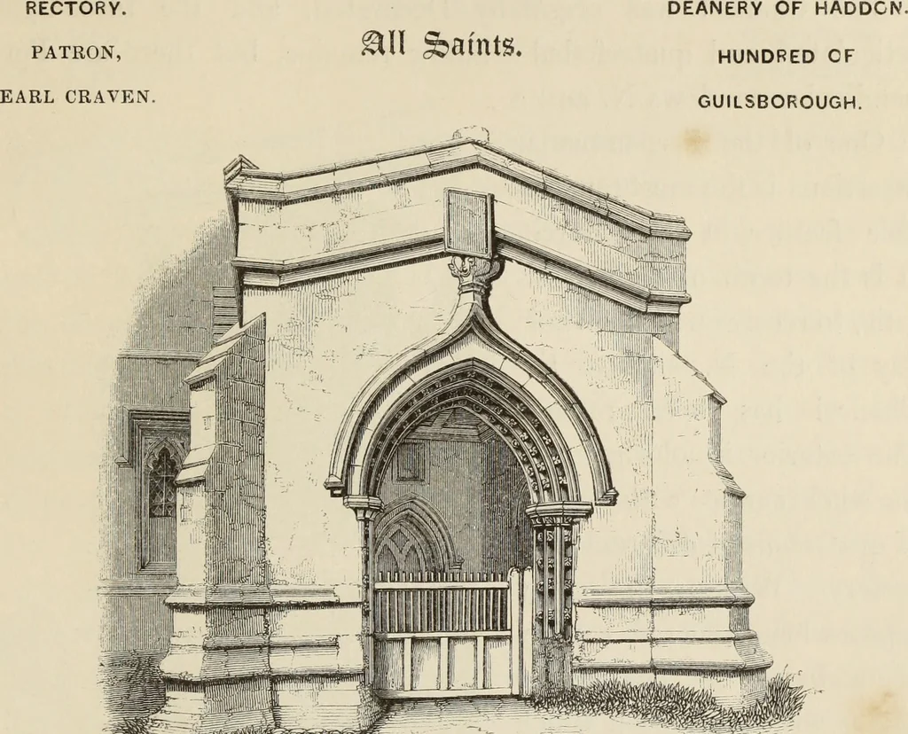 An illustration from Architectural notices of the churches of the Archdeaconry of Northampton. Deaneries of Higham Ferrers and Haddon, 1849, leaf 298