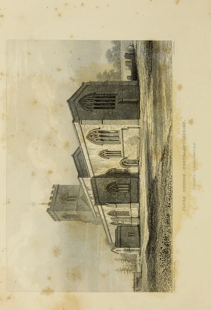 An illustration from Architectural notices of the churches of the Archdeaconry of Northampton. Deaneries of Higham Ferrers and Haddon, 1849, leaf 387