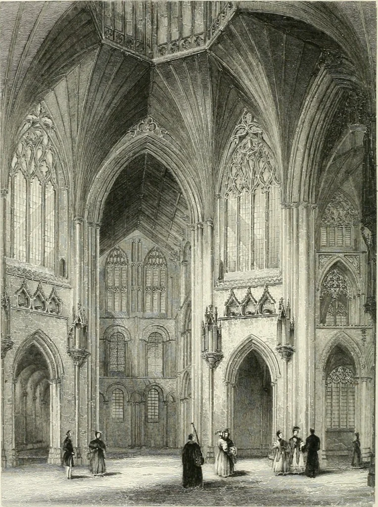 An illustration from Architectural and picturesque illustrations of the cathedral churches of England and Wales. The drawings made from sketches taken expressly for this work, by Robert Garland. With descriptions by Thomas Moule, 1838, leaf 113