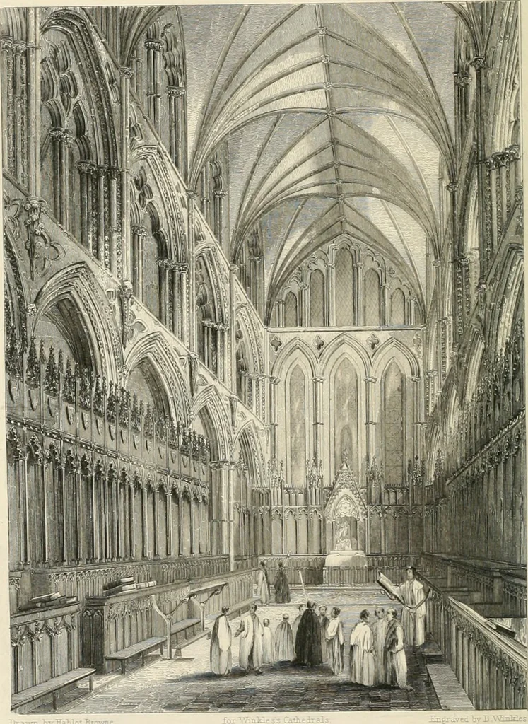 An illustration from Architectural and picturesque illustrations of the cathedral churches of England and Wales. The drawings made from sketches taken expressly for this work, by Robert Garland. With descriptions by Thomas Moule, 1838, leaf 117